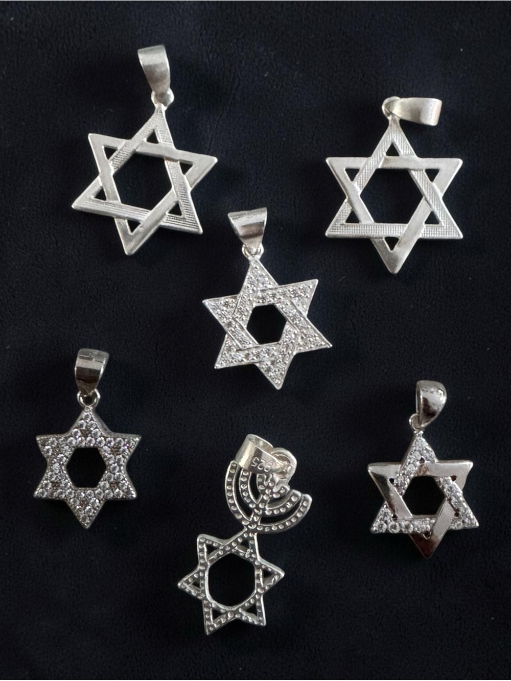 Sterling Silver Star of David Pendant - Silver . Bundle of 6 pendants